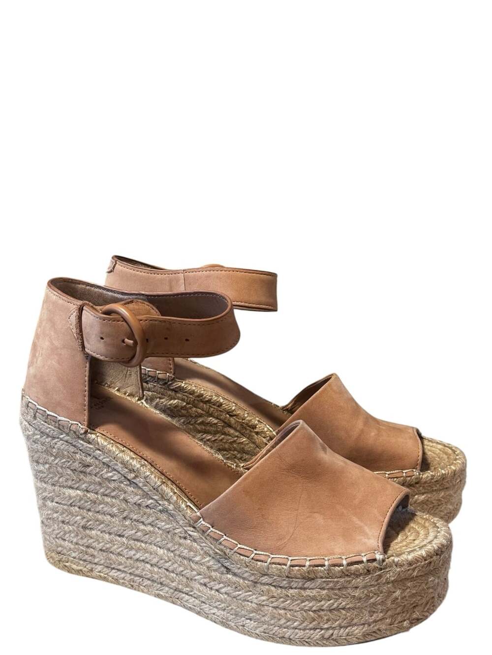 Marc Fisher Alida Size 10M Tan Leather Espadrille Wedges